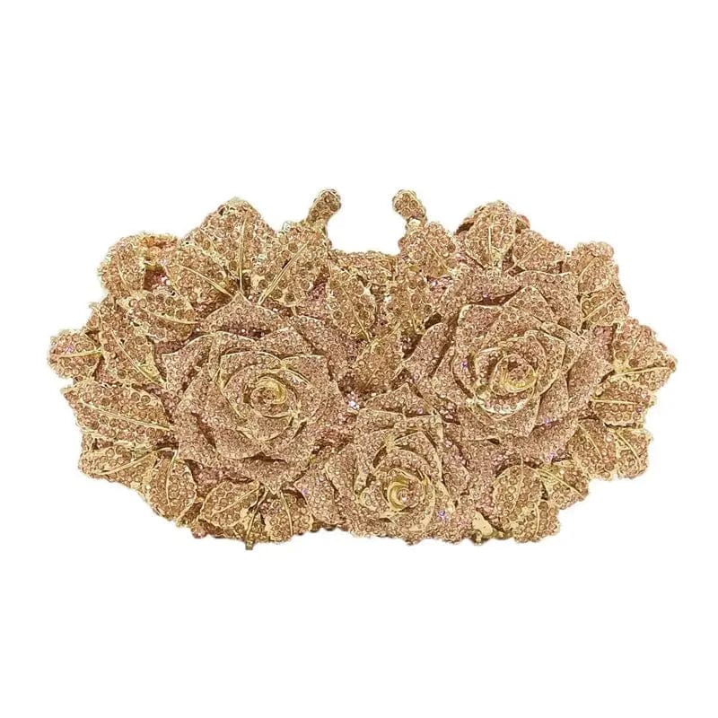 M / Gold#1 Wholesales Luxury Expensive Sparkle Crystal Rhinestone Clutch Purse Elegant Flower Evening Bridal Dinner Bag Wedding Party Bag