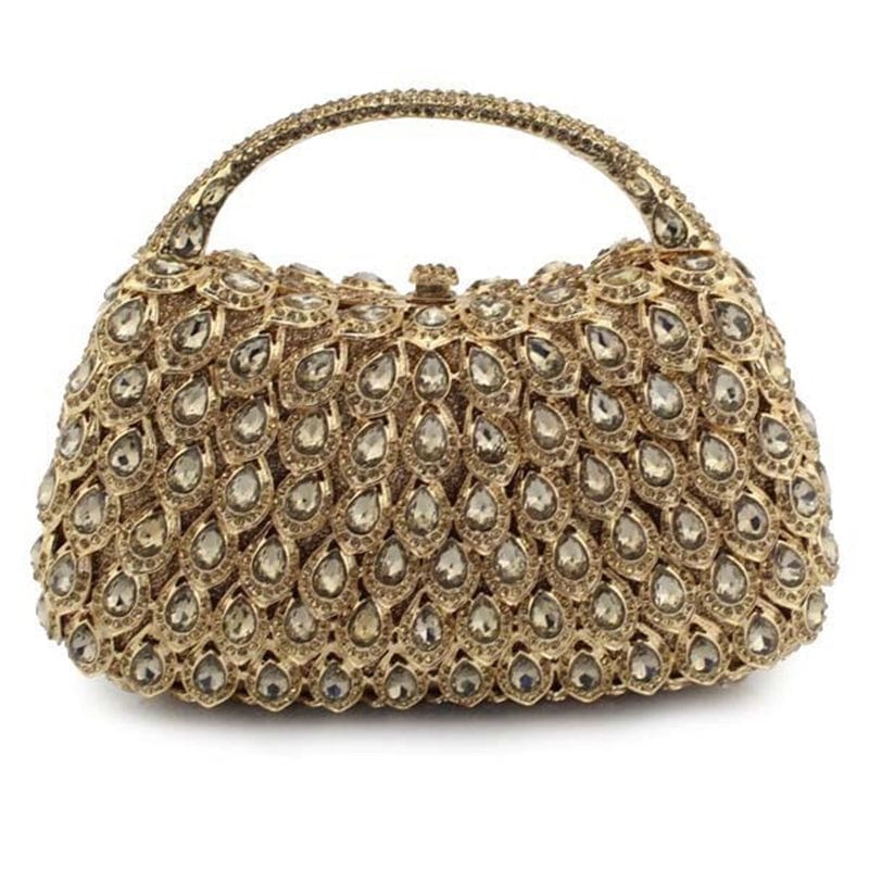 M / Gold 2 Expensive Shinny Crystal Rhinestone Clutch Bag for Formal Party Handle Boxed Clutch Purse Dress Evening Handbag