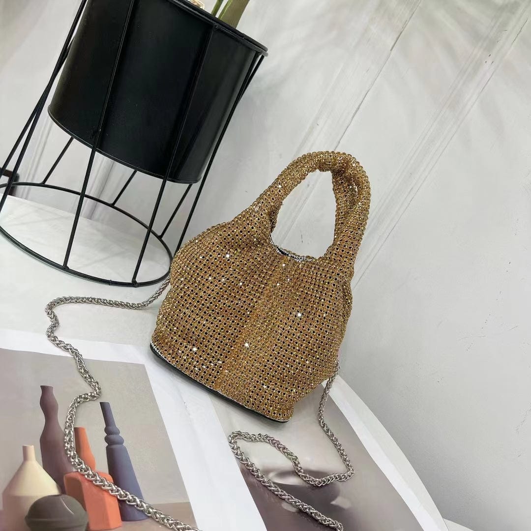 M / gold 2022 Shenglu New Fashion Lady Women Rhinestone Vest Basket Handbag Purse Tote Bling Diamond Party Evening Shoulder Crossbody Bag