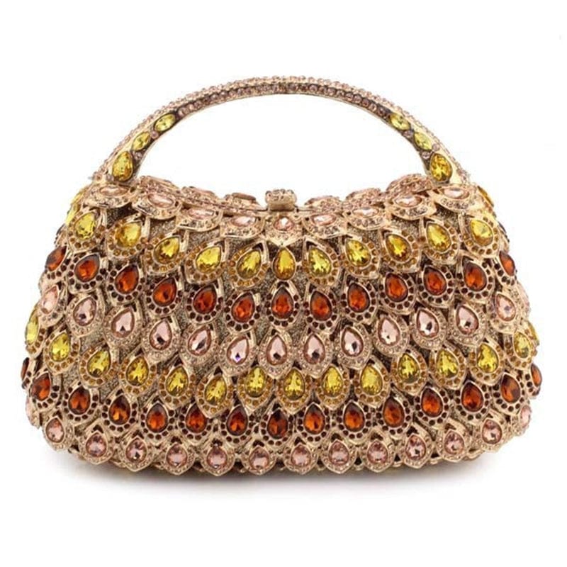 M / Gold Expensive Shinny Crystal Rhinestone Clutch Bag for Formal Party Handle Boxed Clutch Purse Dress Evening Handbag