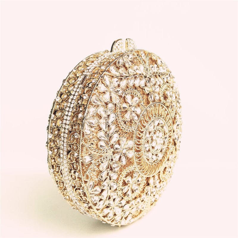 M / Gold Fashion Crystal Rhinestone Purse Flower Clutch  Special Round Evening Clutch Bag Banquet Party Night Handbags