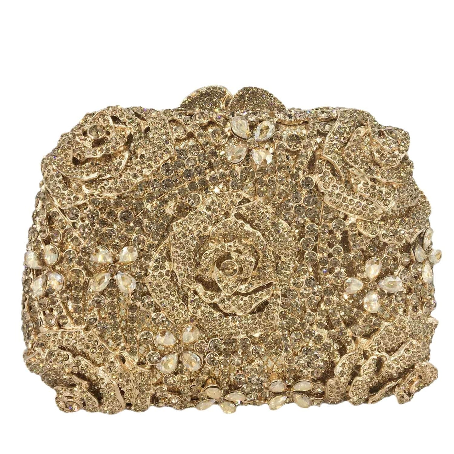 M / Gold Flower Clutch Women Evening Bags Wedding Bridal Rose Handbags Party Dinner Rhinestone Handbag Purse