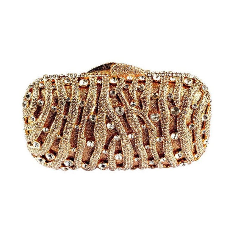 M / Gold Ladies Rhinestones Evening Purse With Crystal Evening Clutch Bag Woman Wedding Party Dinner Dress Handbags