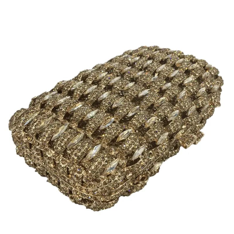 M / Gold Luxury Evening Bag Crystal Clutch Wedding Prom Party Shinny Handmade Rhinestone Clutch Handbag Women