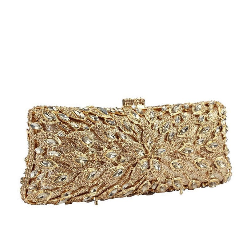 M / Gold Top Quality Luxury Ladies Bridal Evening Clutch Wedding Dinner Crystal Bag Woman Handmade Evening Bag Rhinestone Purse For Woman