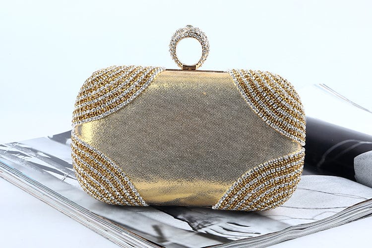M / Gold Wholesale Classic Top Quality Crystal Clutch Evening Bag Dazzling Diamond Handbags for Party Prom Banquet Clutch Purse