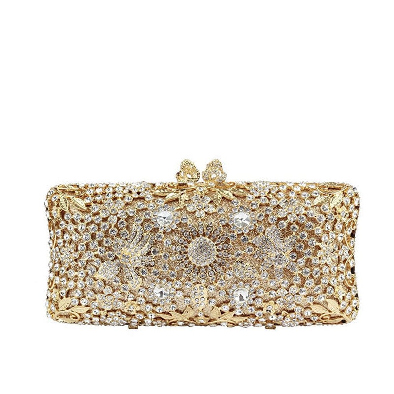 M / Gold Woman Bling Handmade Beaded Stone Evening Handbag With Crystal Rhinestone Clutch Bag Fashionable Diamond Purse For Ladies