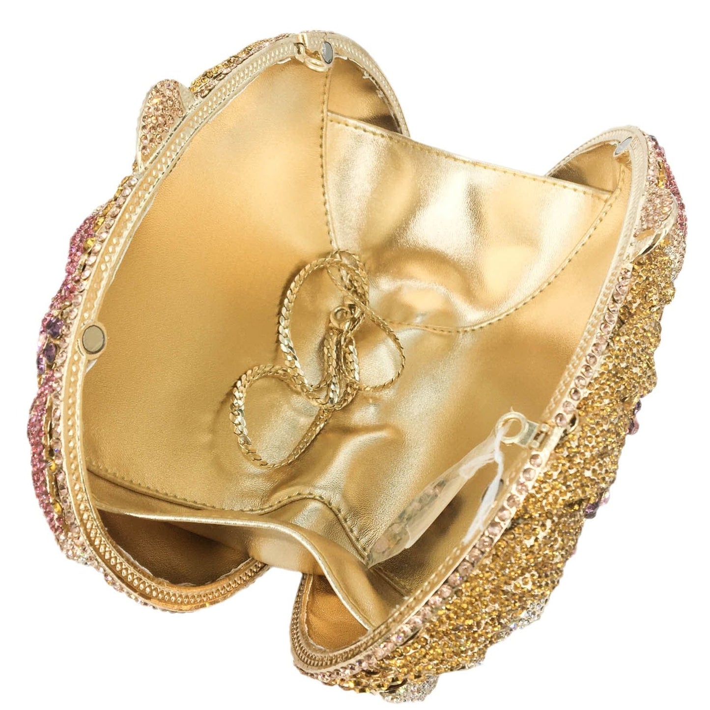 M / Golden Elegant Bling Women Crystal Clutch Handbag Luxury Rhinestone Flower Wedding Handbags Fashion Party Evening Bag