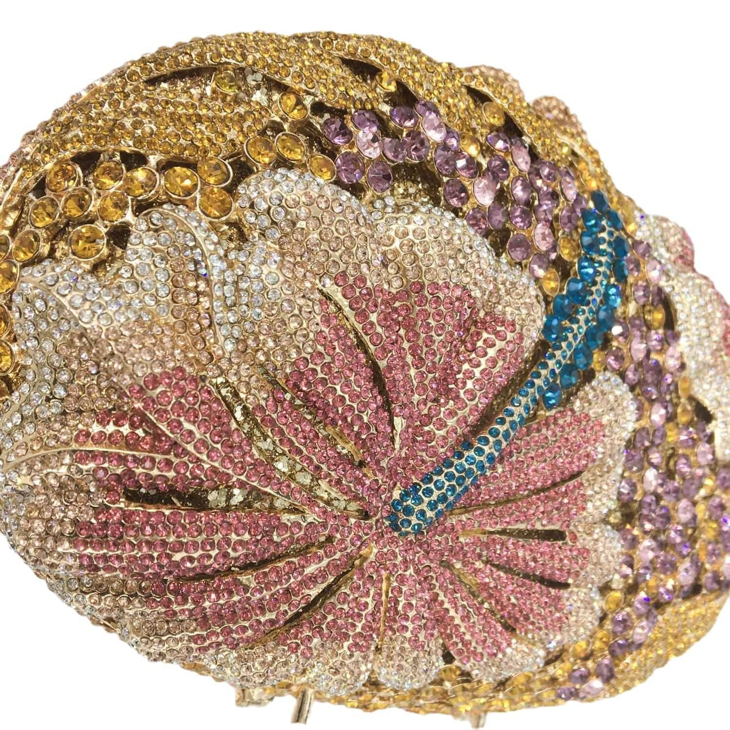 M / Golden Elegant Bling Women Crystal Clutch Handbag Luxury Rhinestone Flower Wedding Handbags Fashion Party Evening Bag