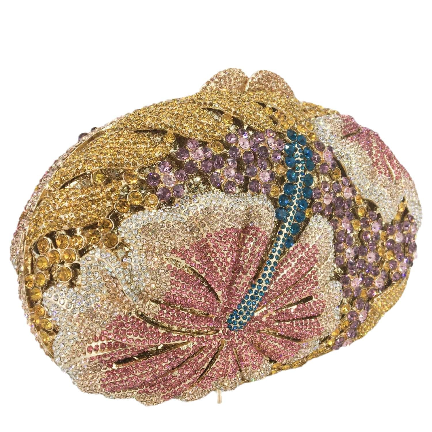 M / Golden Elegant Bling Women Crystal Clutch Handbag Luxury Rhinestone Flower Wedding Handbags Fashion Party Evening Bag