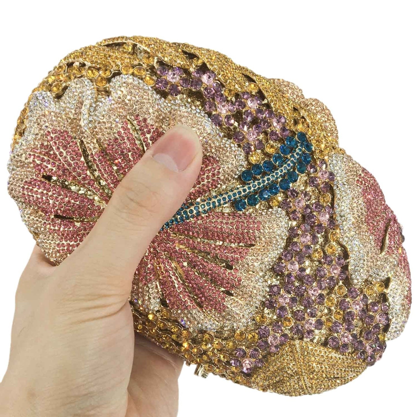 M / Golden Elegant Bling Women Crystal Clutch Handbag Luxury Rhinestone Flower Wedding Handbags Fashion Party Evening Bag