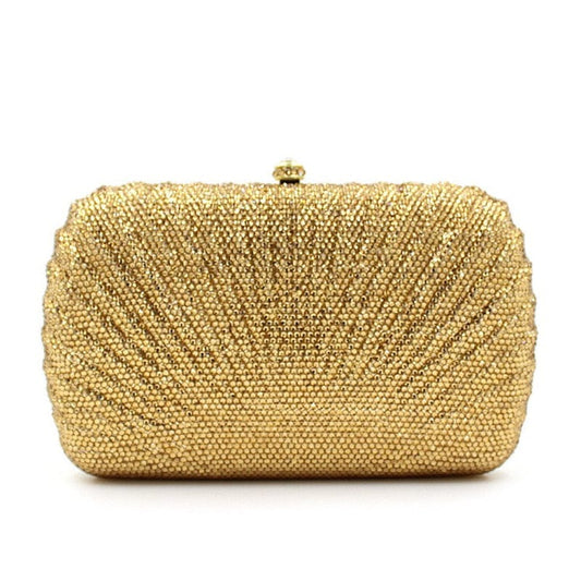 M / Golden Fashion Golden Crystal Evening Bags Designer Clutch Famous Brand Women Golden Wedding Clutches with Chain Women Shoulder Bag