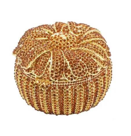 M / Golden Latest Trending Beautiful Fashion Bling Crystal Rhinestone Flower Clutch Evening Bags Bridal Luxury Customized Handbag