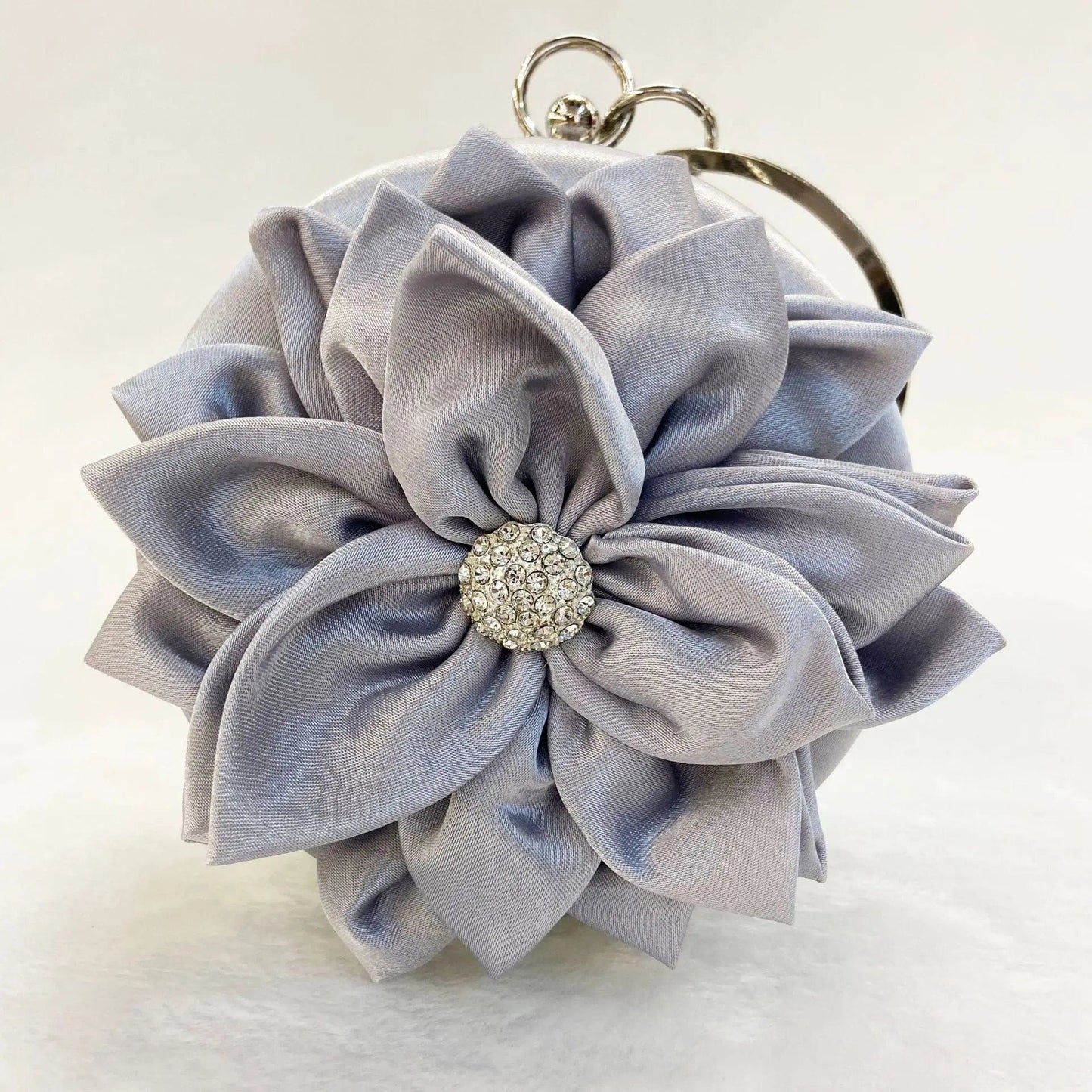 M / Gray Fashion Flower Dinner Fashion Silk Round Dress Wedding Bridal Party Clutch Evening Bags