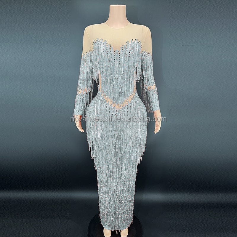 M / Gray Nocance Y2341-A Elegant Dresses 2022 Tassel Women Pregnancy Dresses Sexy Club Wear Plus Size Formal Dress Evening Elegant