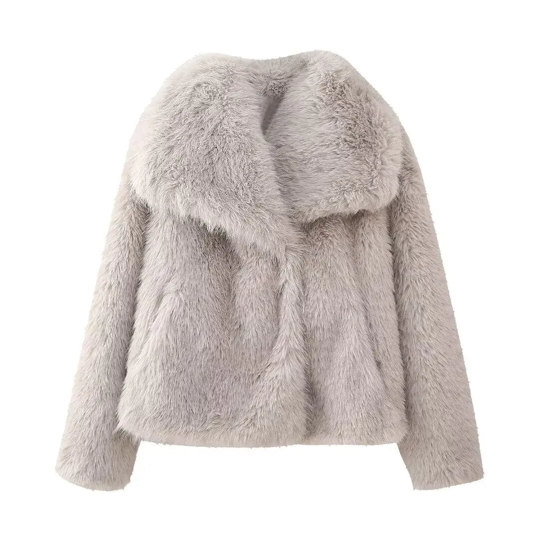M / Gray OUDINA Fashionable Outer Wear Winter Plush High Quality Fur Coats Faux Fur Coat Women