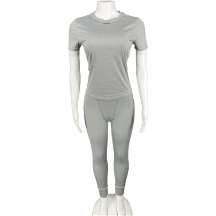 M / Gray Y8773-2023 new arrivals solid color lady lounge wear 2 piece legging set with crop top