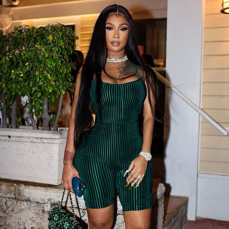M / green 2022 New Arrival women sexy halter jumpsuits sleeveless backless casual velvet jumpsuits