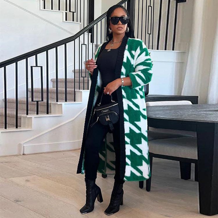 M / green C1101TA79 High Quality Long Coat Casual Long Sleeve Print Cardigans For Women Sehe Fashion