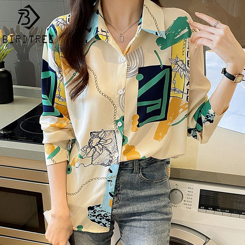 M / green Casual Women Autumn Summer Button Up Long Sleeves Female Clothes Blouses Shirt All Match Basic Tops T27622X