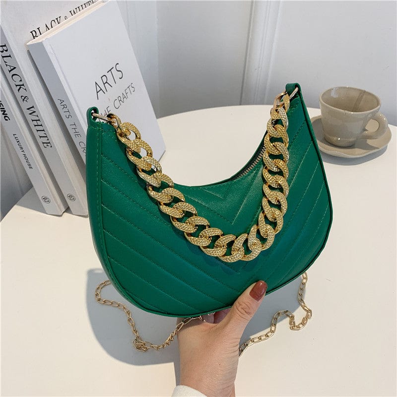 M / green Ins Fashion Retro Chain Bags Women Handbags Ladies Shoulder 2022 Crossbody Purses and Handbags Women