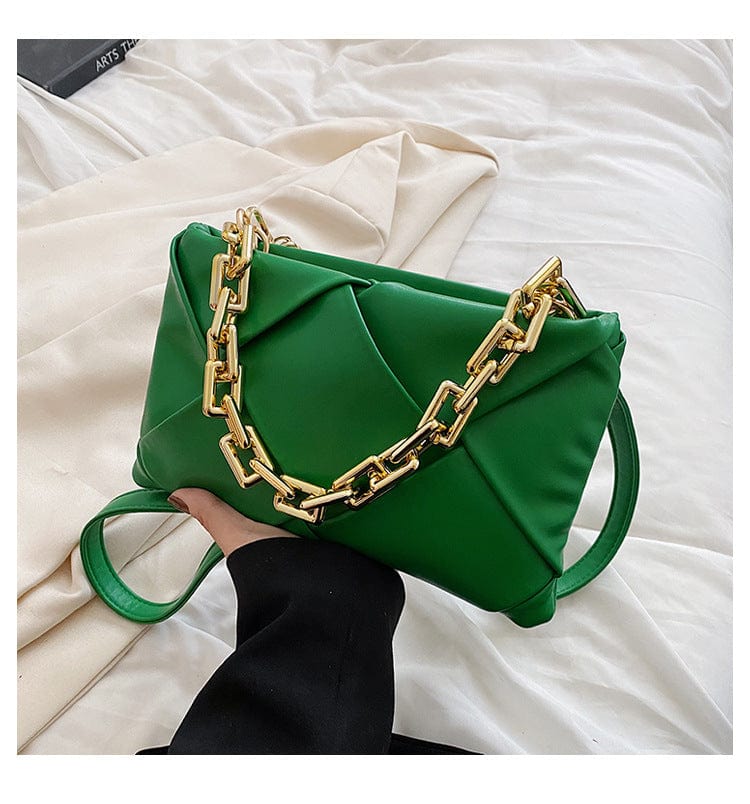 M / green Ins Trending Chain Ladies Hand Bags Crossbody Purses 2022 Fashion Woven Handbags for Women Luxury