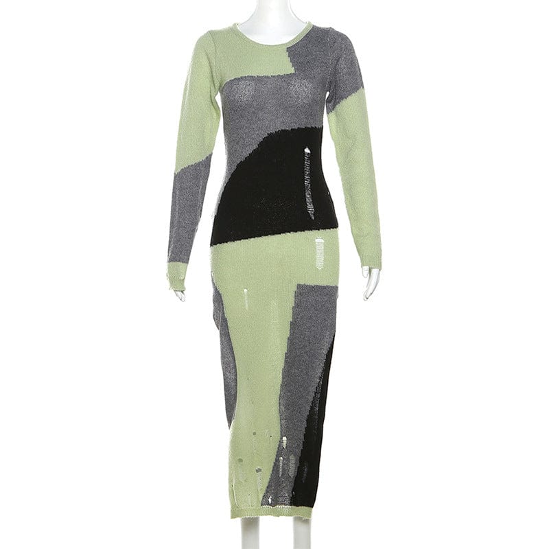 M / green Latest Design Fall 2023 Fashion Irregular Weave High Waist Wrap Hip Split Slim Fit Knitted Dress