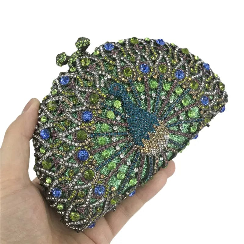 M / green Luxury Woman Bling Crystal Rhinestone Beaded Clutch Purse Top Quality Shinny Peacock Evening Bag for Wedding Party Handbag