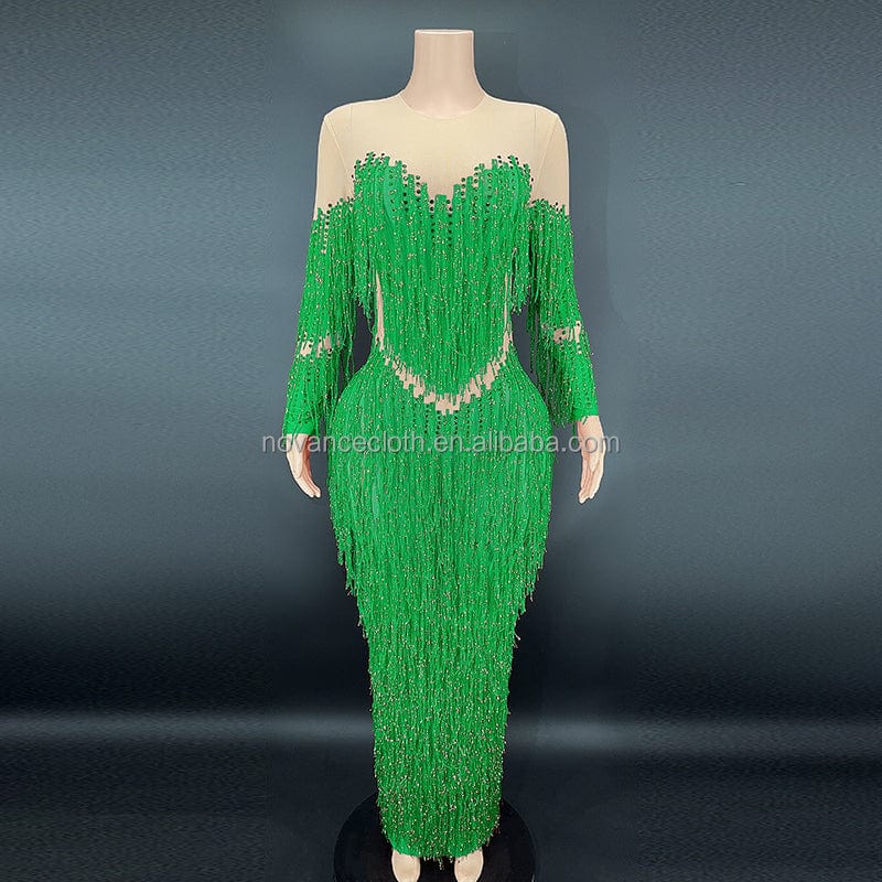 M / Green Nocance Y2341-A Elegant Dresses 2022 Tassel Women Pregnancy Dresses Sexy Club Wear Plus Size Formal Dress Evening Elegant