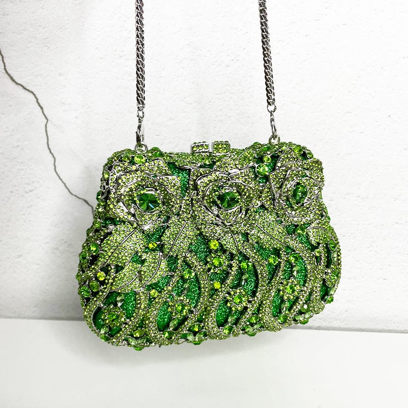 M / green Wholesales Customized Dropping Shipping Diamond Flower Clutch Handbag Women Crystal Party Purse Rhinestone Evening Bag