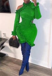 M / Green YH Wholesale womens autumn solid color velvet long sleeve mini dresses