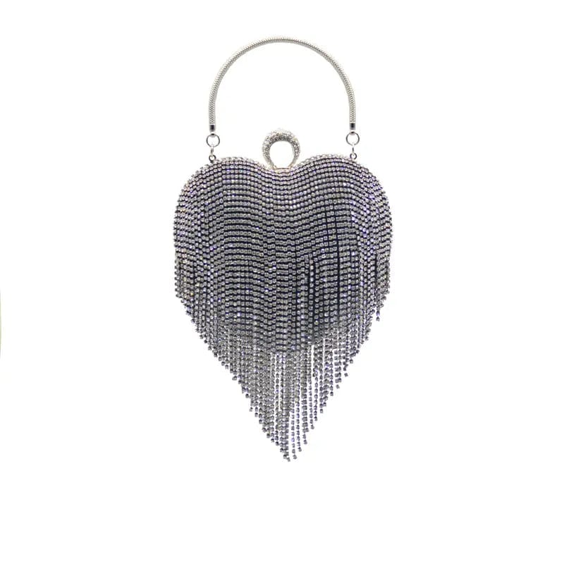 M / Gun Women Rhinestones Purse Wedding Party Bling Purse Ladies Luxury Heart Shape Diamond Tassel Evening Clutch Fashion Bag
