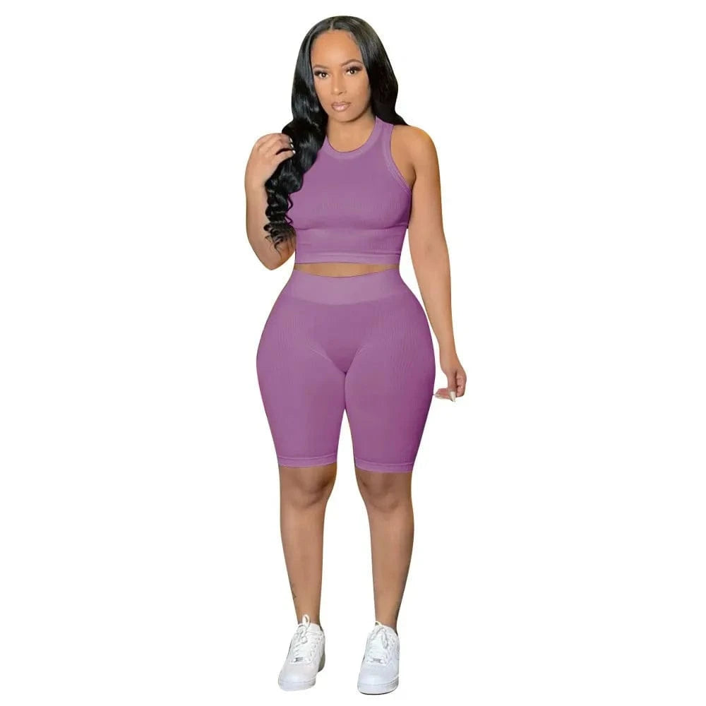 M / J6204 PURPLE YP Summer 2024 Custom Logo Hot Sale Summer Shorts Sets Outfits Two Piece Skims Women Clothing Biker Shorts Matching 2 Piece Set