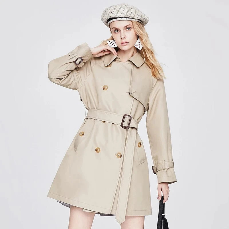 M / Khaki 2022 Fashion Double Breasted Lapel Jacket Winter Windproof Trench Coat For Women