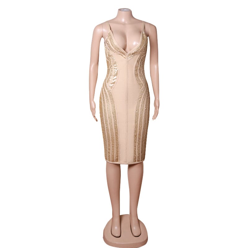 M / Khaki 2022 New High Quality Cute Elegant Club Party Women Vestidos Bodycon Rayon Bandage Dress