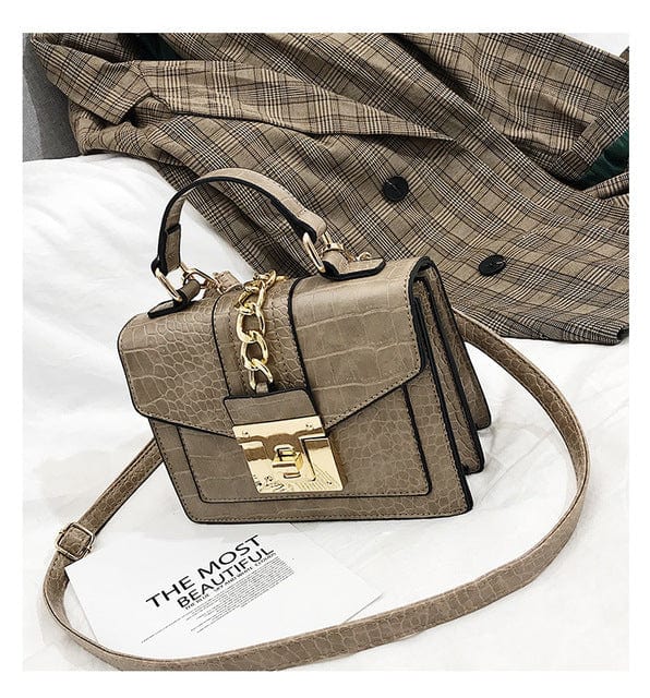 M / Khaki Luxury fashion designer alligator leather purses and handbags ladies hand bag womens shoulder for women