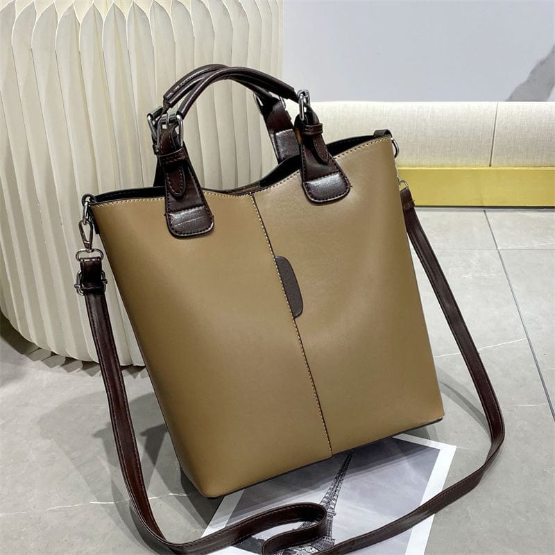 M / khaki s Fashion Large Capacity Bucket Bag One Shoulder Crossbody Factory wholesale pu ladies handbag