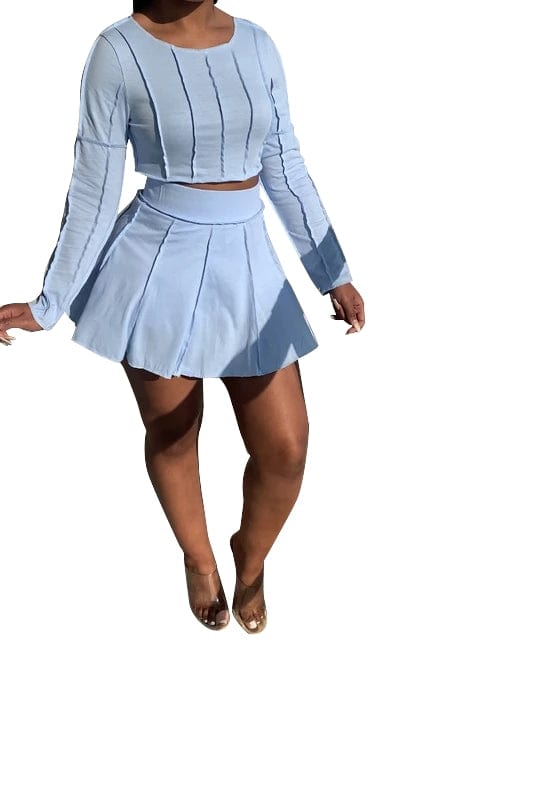 M / Light Blue Womens Fall Fashion 2022 Autumn Women's Wear Solid Color Long Sleeve Pleated Skirt Set