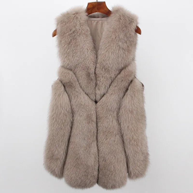 M / Light camel (long) New Real Fox Fur Vest Women's Small Short End Fox Fur Coat Women's Clothing