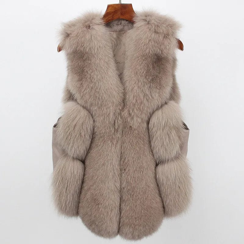 M / Light camel New Real Fox Fur Vest Women's Small Short End Fox Fur Coat Women's Clothing