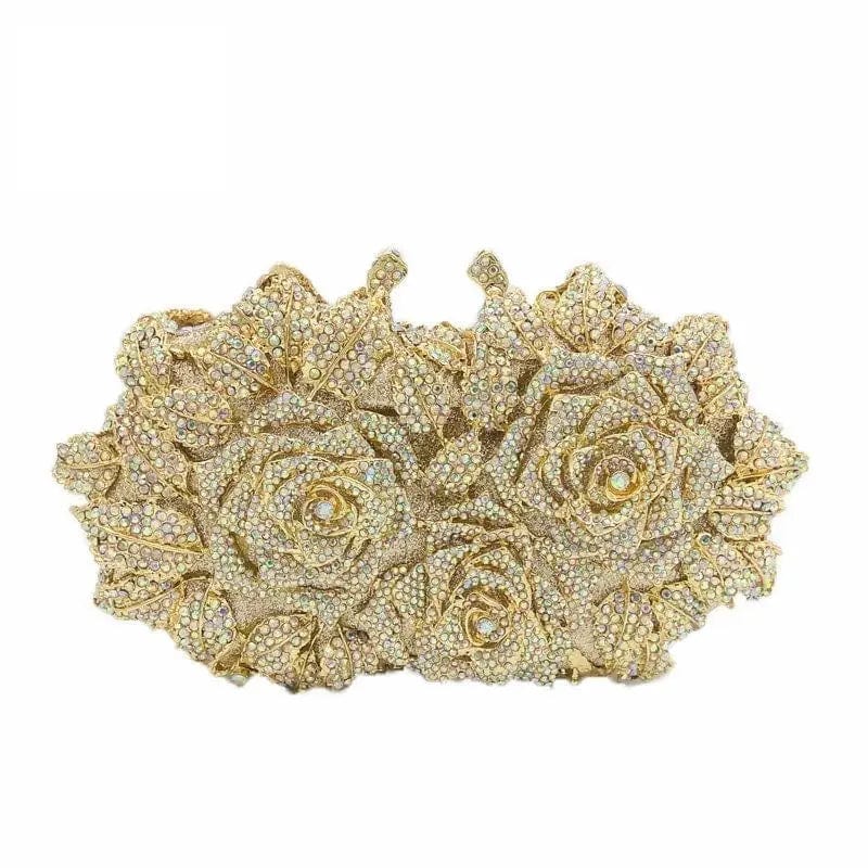 M / Light Gold#2 Wholesales Luxury Expensive Sparkle Crystal Rhinestone Clutch Purse Elegant Flower Evening Bridal Dinner Bag Wedding Party Bag