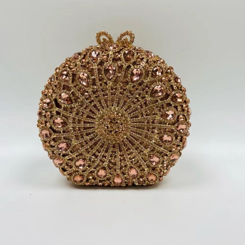 M / Light Gold Bridal Party Women Evening Party Bag Fashion Diamonds Wedding Crystal Clutch Elegant Vintage Round Circle Purse