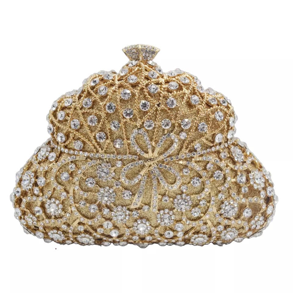 M / Light Gold China Factory Wholesales Women Evening Party Hollow Out Diamonds Crystal Evening Clutches Rhinestone Wedding Handbags