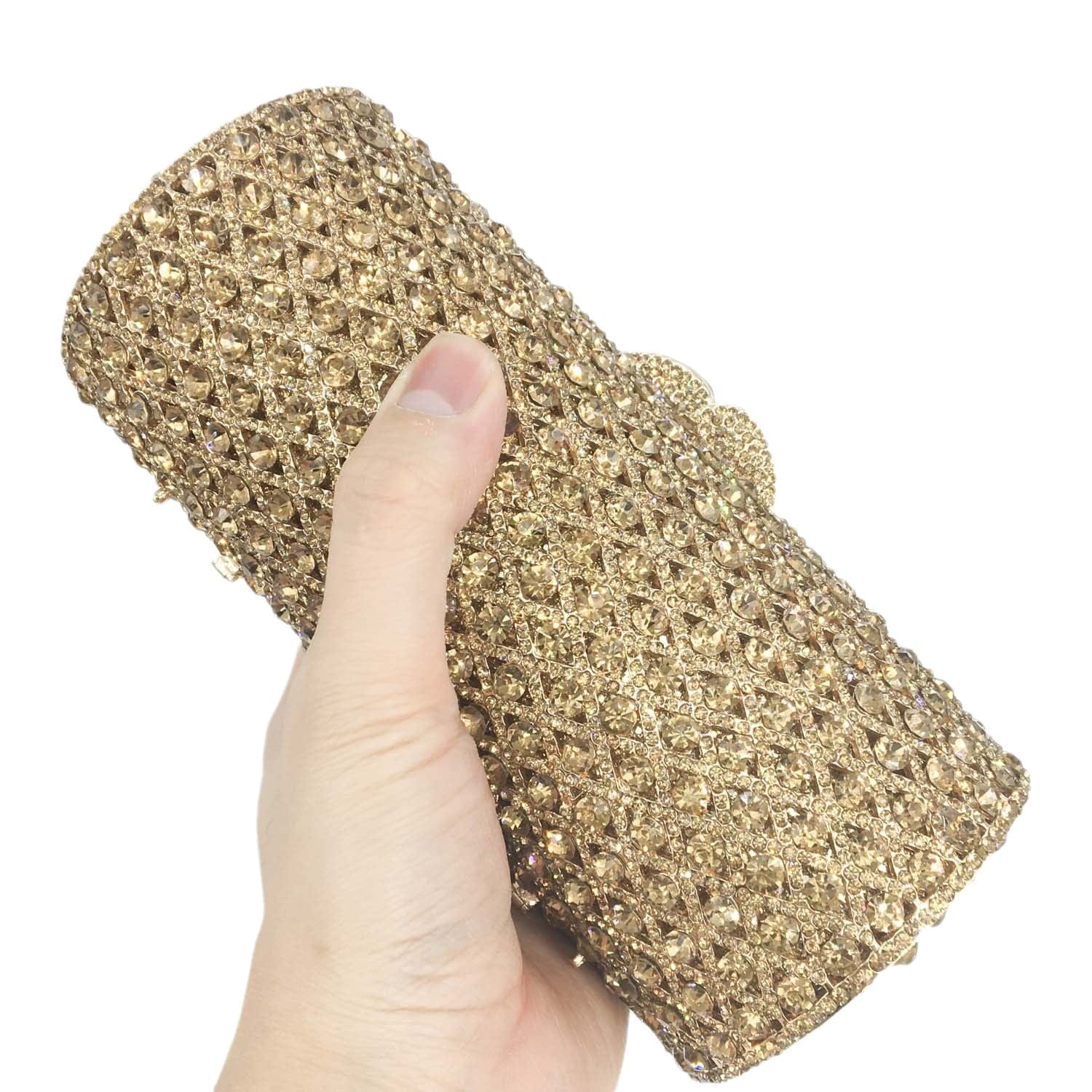 M / Light Gold Fashion Diamond Crystal Women Evening Bags Cocktail Party Wedding Handbag Purse Bridal Metal Clutch Bag