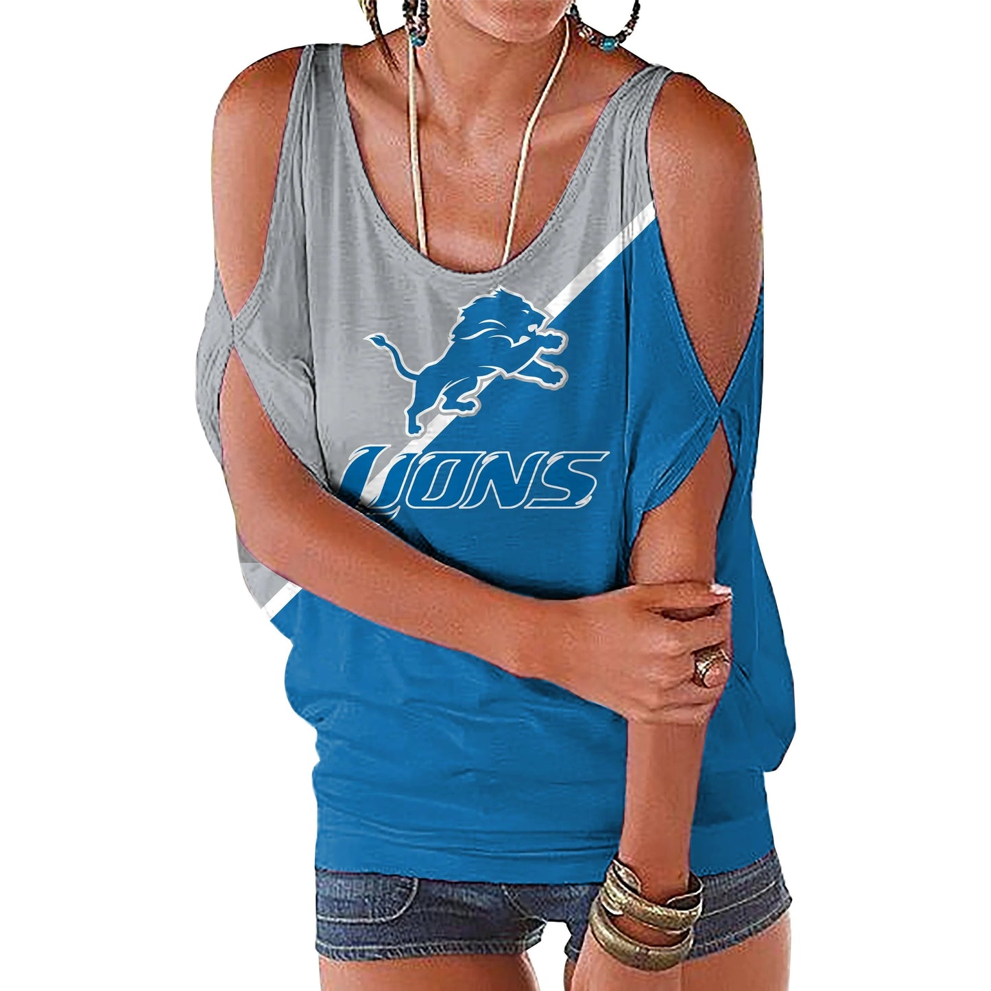 M / lions custom nfl polyester t shirt girl o neck short sleeve plain shirts ladies off shoulder plus size women's blouses & shirts
