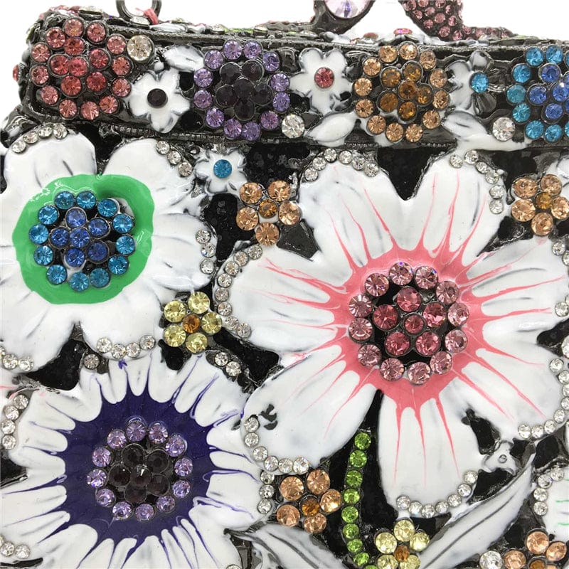 M / Multi Elegant Fashion Flower Women Evening Bags Crystal Diamond Metal Clutches Wedding Party Minaudiere Purses and Handbags