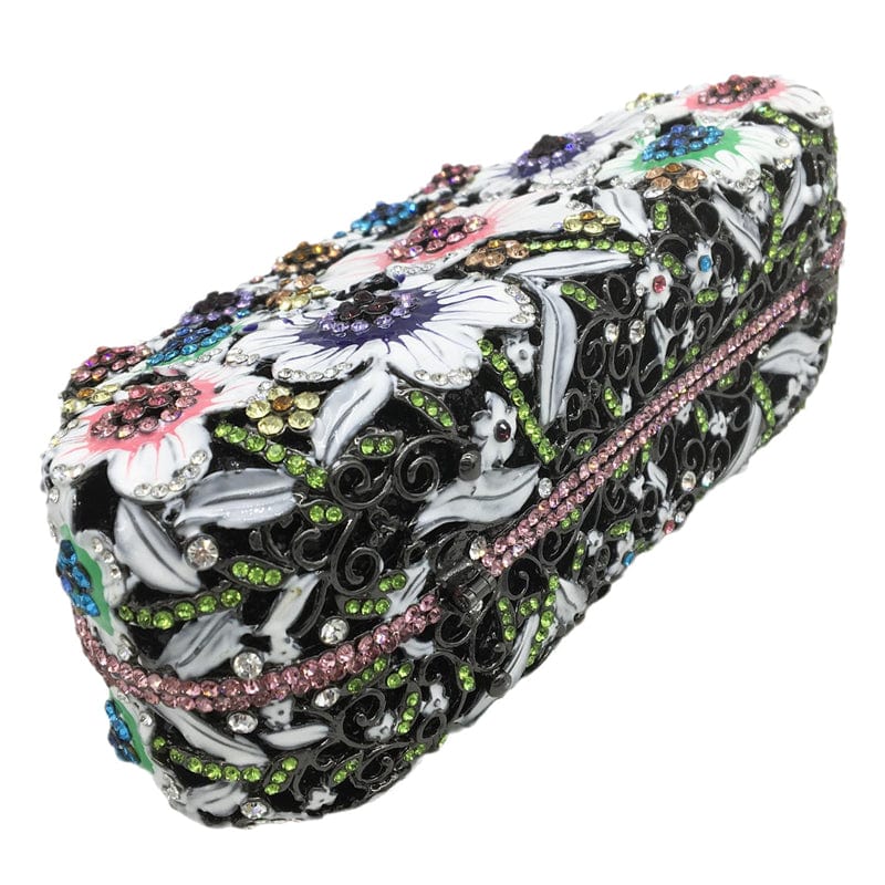 M / Multi Elegant Fashion Flower Women Evening Bags Crystal Diamond Metal Clutches Wedding Party Minaudiere Purses and Handbags