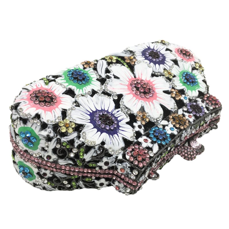 M / Multi Elegant Fashion Flower Women Evening Bags Crystal Diamond Metal Clutches Wedding Party Minaudiere Purses and Handbags