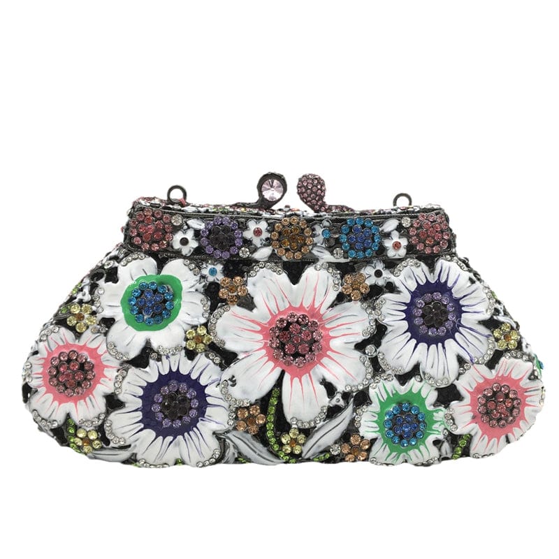 M / Multi Elegant Fashion Flower Women Evening Bags Crystal Diamond Metal Clutches Wedding Party Minaudiere Purses and Handbags