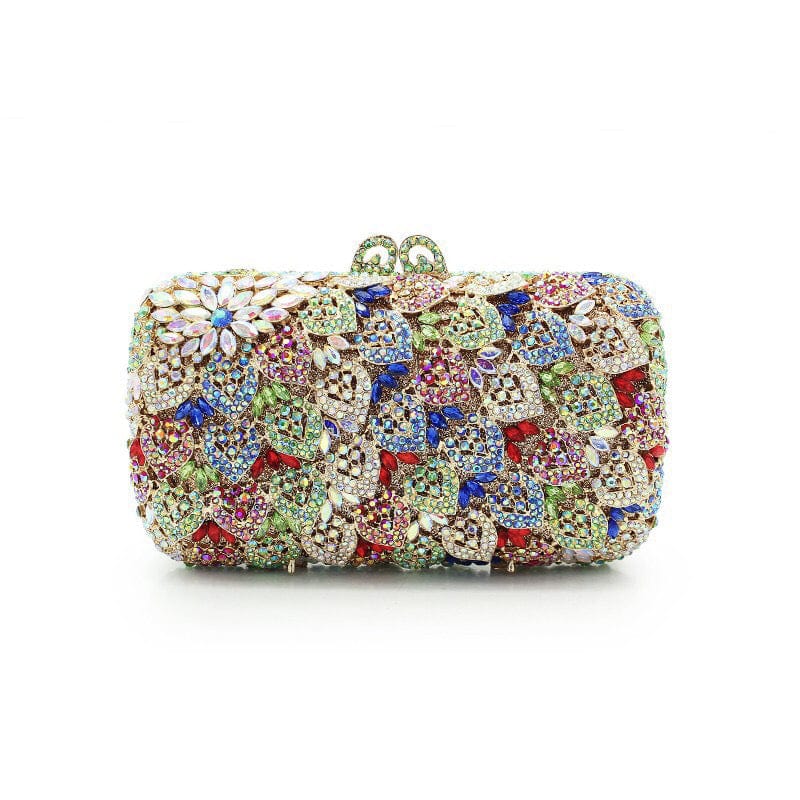 M / Multi Luxury Elegant Women Crystal Flower Evening Clutch Bags Party Rhinestone Handbags Bridal Wedding Purses
